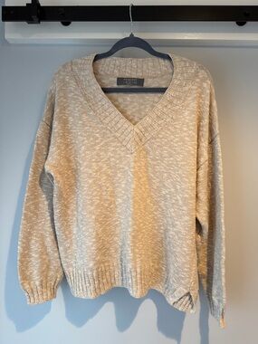 Primark Neutral Beige Marled V-Neck Sweater